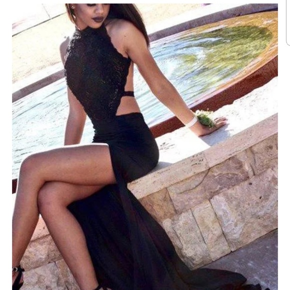 Hebeos halter long dress (black) - Picture 1 of 2